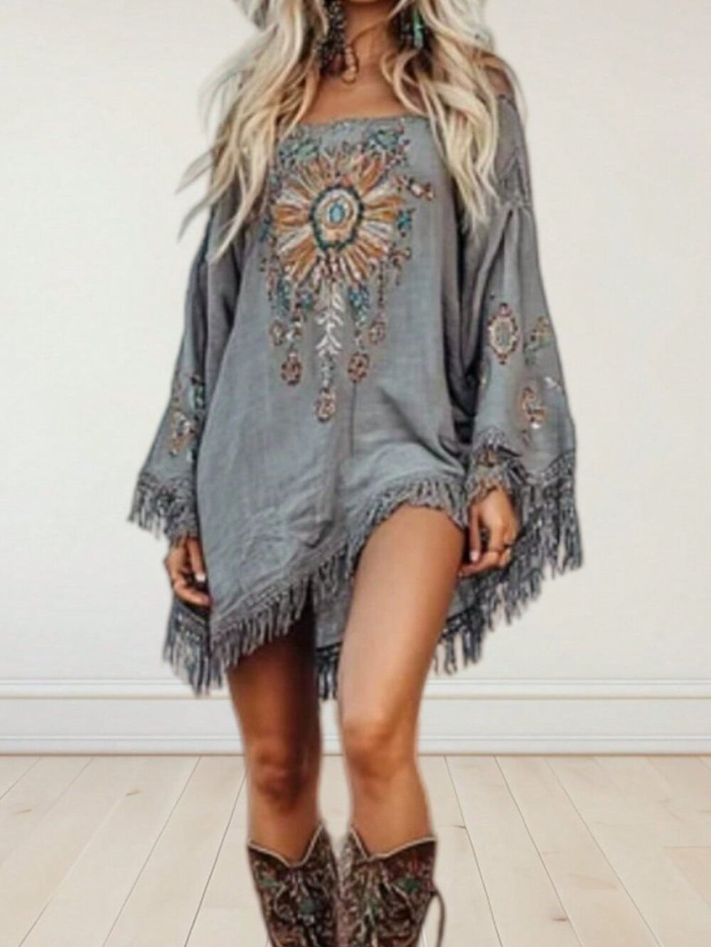Grey Vintage Women's Loose Asymmetrical Long Dress